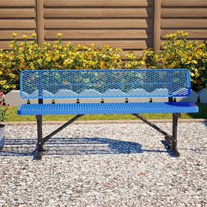 English Elm 72" Galvanized Steel Outdoor Picnic Table with Diamond Mesh Top and Rustproof Frame Blue W1422P450903