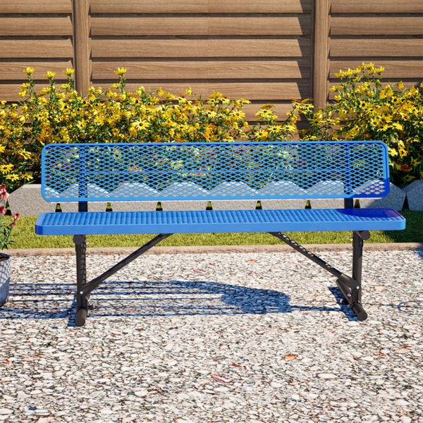 English Elm 72" Galvanized Steel Outdoor Picnic Table with Diamond Mesh Top and Rustproof Frame Blue W1422P450903