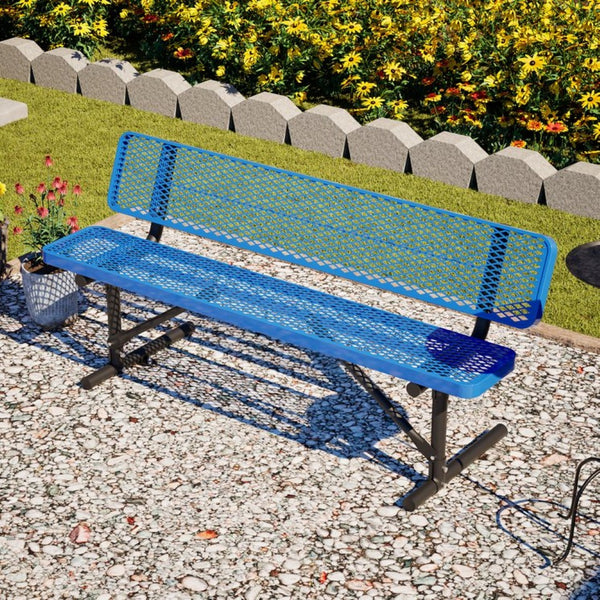 English Elm 72" Galvanized Steel Outdoor Picnic Table with Diamond Mesh Top and Rustproof Frame Blue W1422P450903