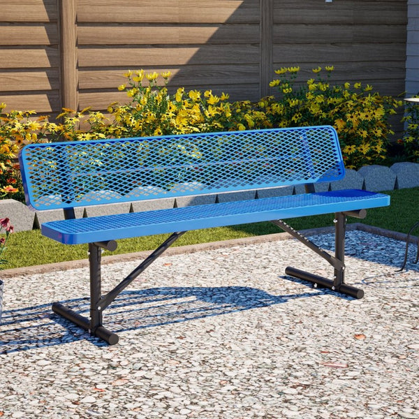 English Elm 72" Galvanized Steel Outdoor Picnic Table with Diamond Mesh Top and Rustproof Frame Blue W1422P450903