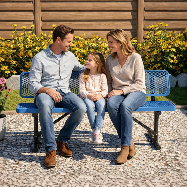 English Elm 72" Galvanized Steel Outdoor Picnic Table with Diamond Mesh Top and Rustproof Frame Blue W1422P450903