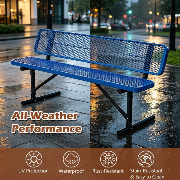 English Elm 72" Galvanized Steel Outdoor Picnic Table with Diamond Mesh Top and Rustproof Frame Blue W1422P450903