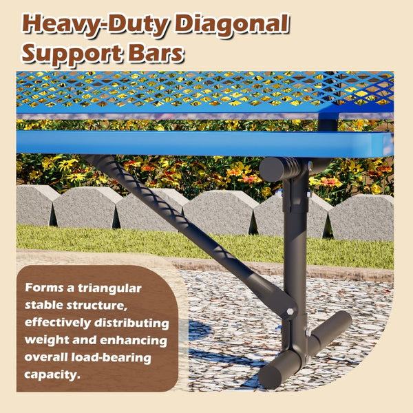 English Elm 72" Galvanized Steel Outdoor Picnic Table with Diamond Mesh Top and Rustproof Frame Blue W1422P450903