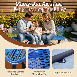 English Elm 72" Galvanized Steel Outdoor Picnic Table with Diamond Mesh Top and Rustproof Frame Blue W1422P450903