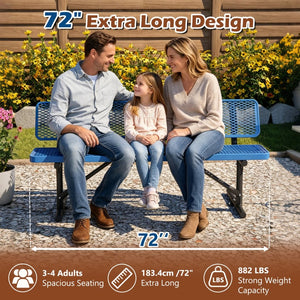 English Elm 72" Galvanized Steel Outdoor Picnic Table with Diamond Mesh Top and Rustproof Frame Blue W1422P450903