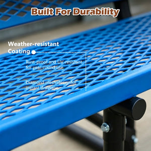 English Elm 72" Galvanized Steel Outdoor Picnic Table with Diamond Mesh Top and Rustproof Frame Blue W1422P450903