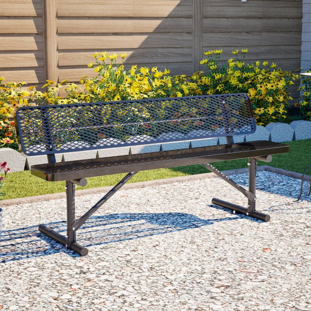 English Elm 72" Galvanized Steel Outdoor Picnic Table with Diamond Mesh Top and Rustproof Frame Black W1422P450904
