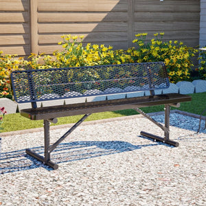 English Elm 72" Galvanized Steel Outdoor Picnic Table with Diamond Mesh Top and Rustproof Frame Black W1422P450904