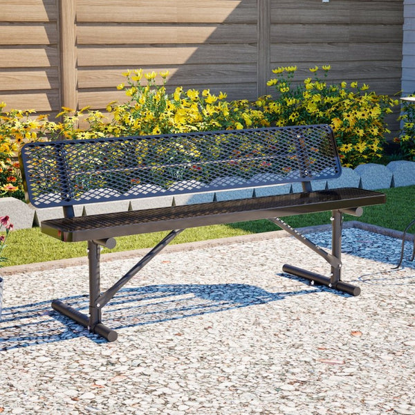 English Elm 72" Galvanized Steel Outdoor Picnic Table with Diamond Mesh Top and Rustproof Frame Black W1422P450904
