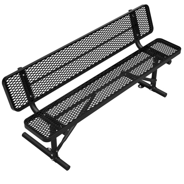 English Elm 72" Galvanized Steel Outdoor Picnic Table with Diamond Mesh Top and Rustproof Frame Black W1422P450904