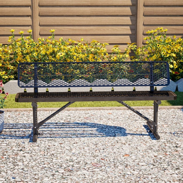 English Elm 72" Galvanized Steel Outdoor Picnic Table with Diamond Mesh Top and Rustproof Frame Black W1422P450904