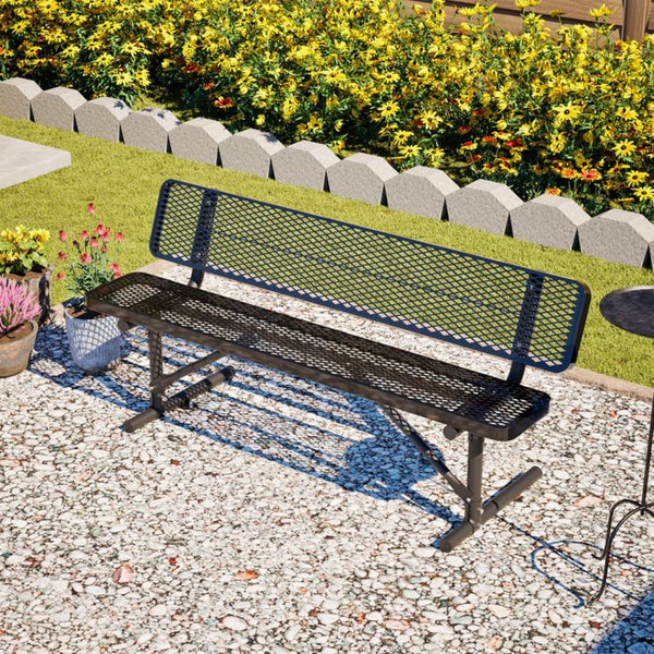 English Elm 72" Galvanized Steel Outdoor Picnic Table with Diamond Mesh Top and Rustproof Frame Black W1422P450904