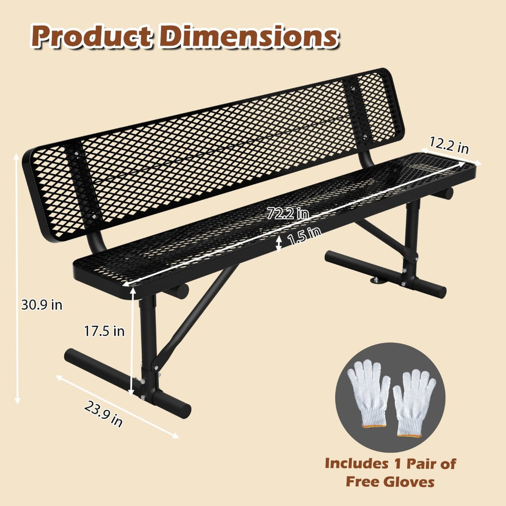 English Elm 72" Galvanized Steel Outdoor Picnic Table with Diamond Mesh Top and Rustproof Frame Black W1422P450904