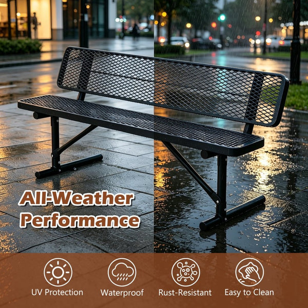 English Elm 72" Galvanized Steel Outdoor Picnic Table with Diamond Mesh Top and Rustproof Frame Black W1422P450904