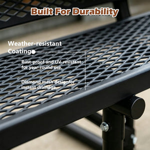 English Elm 72" Galvanized Steel Outdoor Picnic Table with Diamond Mesh Top and Rustproof Frame Black W1422P450904