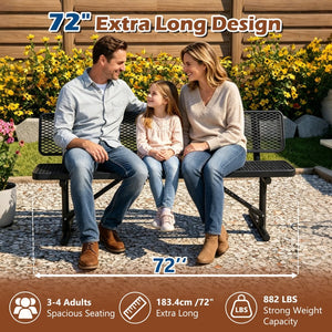 English Elm 72" Galvanized Steel Outdoor Picnic Table with Diamond Mesh Top and Rustproof Frame Black W1422P450904