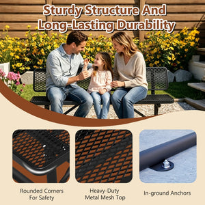 English Elm 72" Galvanized Steel Outdoor Picnic Table with Diamond Mesh Top and Rustproof Frame Black W1422P450904