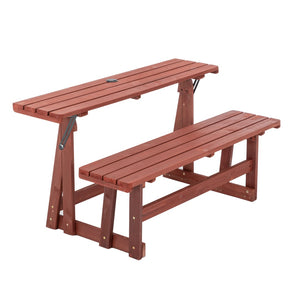 English Elm 2-in-1 Convertible Solid Wood Picnic Table Bench Outdoor Patio Set Umbrella Ready W1422P455836