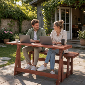 English Elm 2-in-1 Convertible Solid Wood Picnic Table Bench Outdoor Patio Set Umbrella Ready W1422P455836