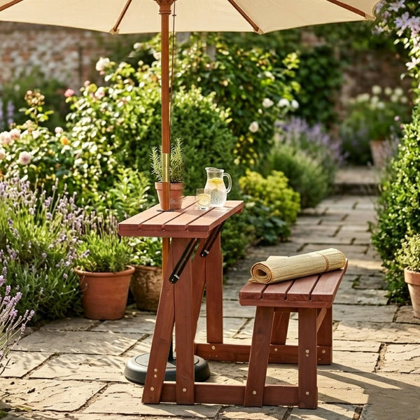 English Elm 2-in-1 Convertible Solid Wood Picnic Table Bench Outdoor Patio Set Umbrella Ready W1422P455836