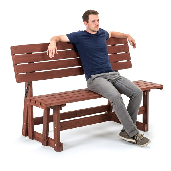 English Elm 2-in-1 Convertible Solid Wood Picnic Table Bench Outdoor Patio Set Umbrella Ready W1422P455836
