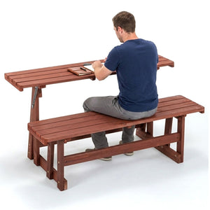 English Elm 2-in-1 Convertible Solid Wood Picnic Table Bench Outdoor Patio Set Umbrella Ready W1422P455836