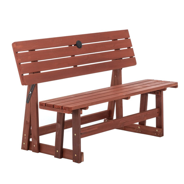 English Elm 2-in-1 Convertible Solid Wood Picnic Table Bench Outdoor Patio Set Umbrella Ready W1422P455836