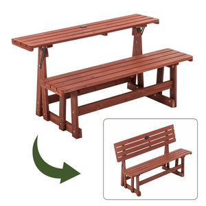 English Elm 2-in-1 Convertible Solid Wood Picnic Table Bench Outdoor Patio Set Umbrella Ready W1422P455836