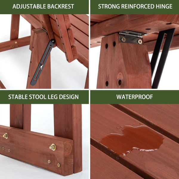 English Elm 2-in-1 Convertible Solid Wood Picnic Table Bench Outdoor Patio Set Umbrella Ready W1422P455836