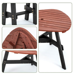 English Elm 6-person Solid Fir Wood Semi-circular Picnic Table Outdoor Set with Built-in Benches W1422P456690
