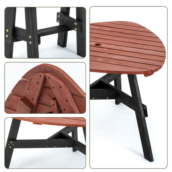 English Elm 6-person Solid Fir Wood Semi-circular Picnic Table Outdoor Set with Built-in Benches W1422P456690