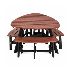 English Elm 6-person Solid Fir Wood Semi-circular Picnic Table Outdoor Set with Built-in Benches W1422P456690