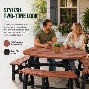 English Elm 6-person Solid Fir Wood Semi-circular Picnic Table Outdoor Set with Built-in Benches W1422P456690
