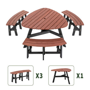 English Elm 6-person Solid Fir Wood Semi-circular Picnic Table Outdoor Set with Built-in Benches W1422P456690