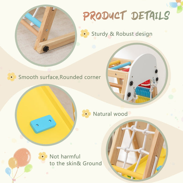 English Elm 9-in-1 Foldable Wooden Kids Playset with Slide Swing Monkey Bars and Climbing Rock W1422P474540