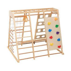 English Elm 9-in-1 Solid Wood Toddler Climbing Structure with Slide for Active Indoor Play W1422P474541
