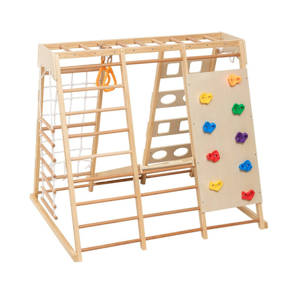 English Elm 9-in-1 Solid Wood Toddler Climbing Structure with Slide for Active Indoor Play W1422P474541