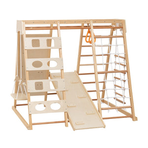English Elm 9-in-1 Solid Wood Toddler Climbing Structure with Slide for Active Indoor Play W1422P474541