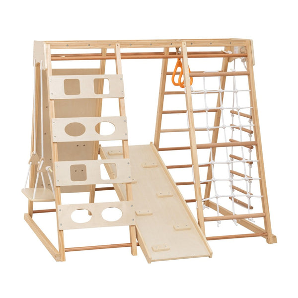 English Elm 9-in-1 Solid Wood Toddler Climbing Structure with Slide for Active Indoor Play W1422P474541