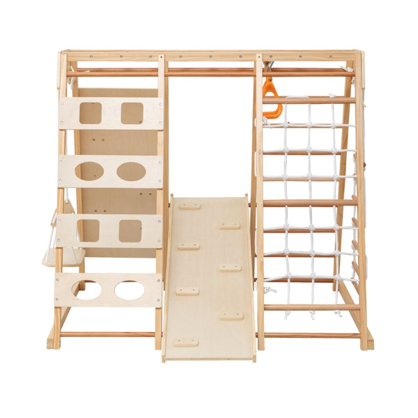 English Elm 9-in-1 Solid Wood Toddler Climbing Structure with Slide for Active Indoor Play W1422P474541