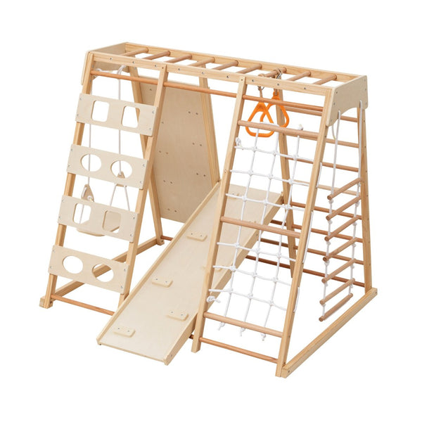 English Elm 9-in-1 Solid Wood Toddler Climbing Structure with Slide for Active Indoor Play W1422P474541
