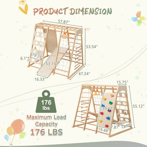 English Elm 9-in-1 Solid Wood Toddler Climbing Structure with Slide for Active Indoor Play W1422P474541