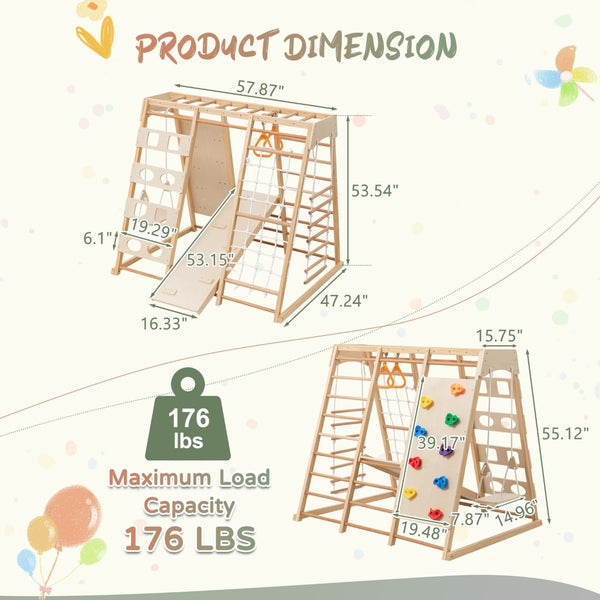 English Elm 9-in-1 Solid Wood Toddler Climbing Structure with Slide for Active Indoor Play W1422P474541