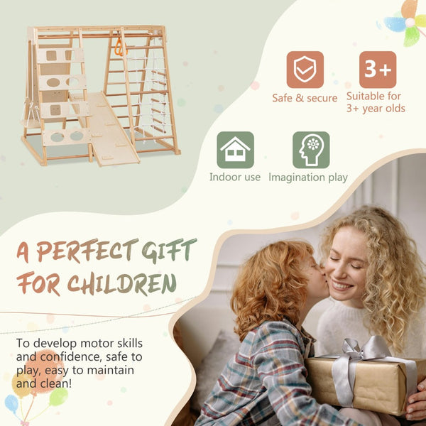 English Elm 9-in-1 Solid Wood Toddler Climbing Structure with Slide for Active Indoor Play W1422P474541