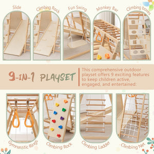 English Elm 9-in-1 Solid Wood Toddler Climbing Structure with Slide for Active Indoor Play W1422P474541