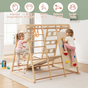 English Elm 9-in-1 Solid Wood Toddler Climbing Structure with Slide for Active Indoor Play W1422P474541