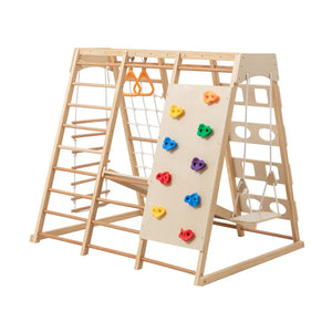 English Elm 9-in-1 Solid Wood Toddler Climbing Structure with Slide for Active Indoor Play W1422P474541