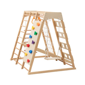 English Elm 9-in-1 Solid Wood Toddler Climbing Structure with Slide for Active Indoor Play W1422P474541
