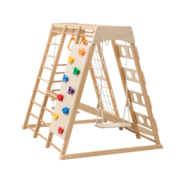 English Elm 9-in-1 Solid Wood Toddler Climbing Structure with Slide for Active Indoor Play W1422P474541