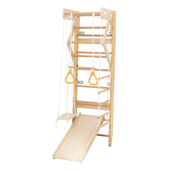 English Elm 6-in-1 Swedish Wall Gym Solid Birch Climbing Ladder Swing Rings Family Fitness W1422P474542